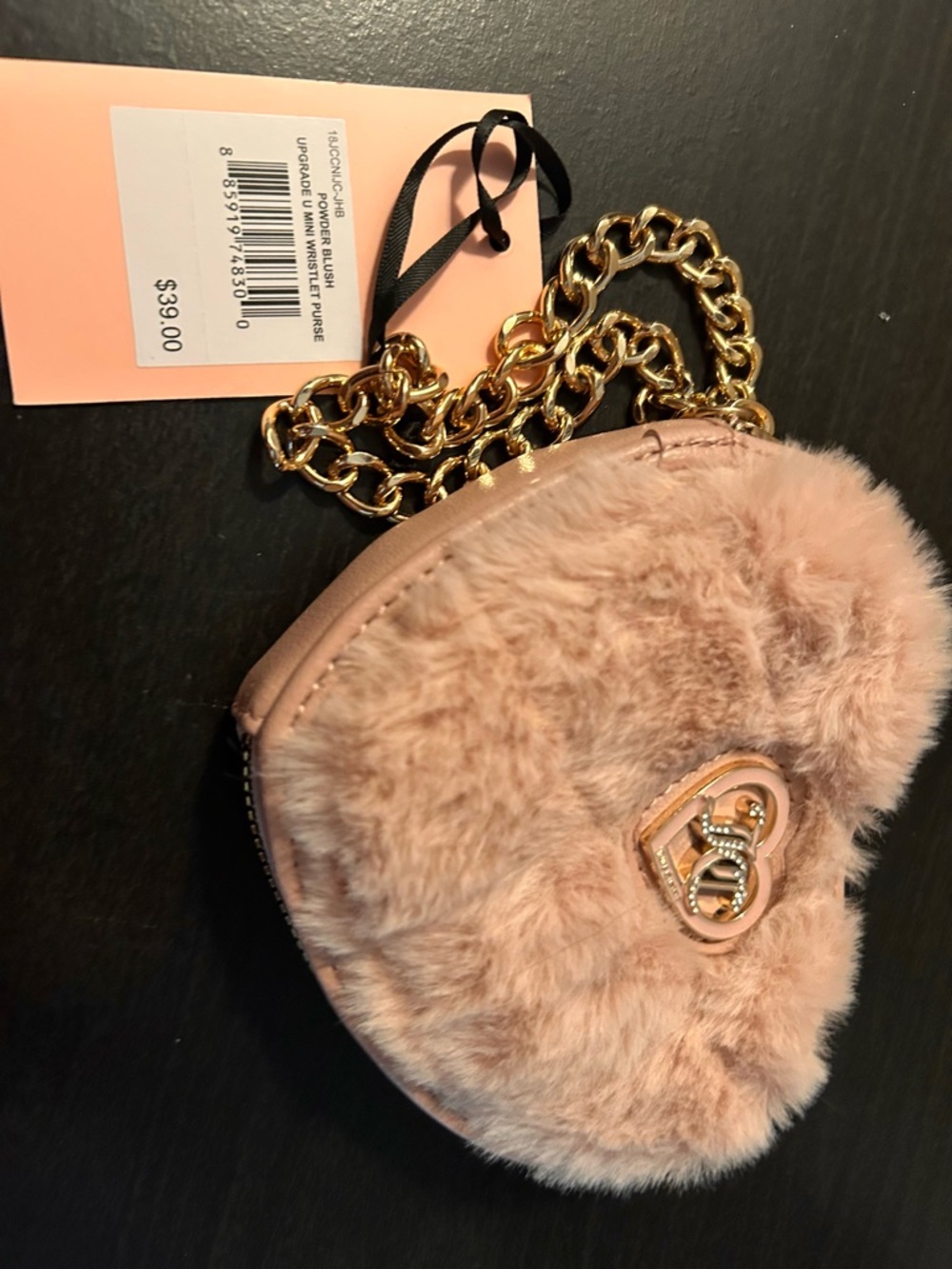 Juicy Couture Pink Heart Faux Fur Mini Crossbody with Gold Hardware